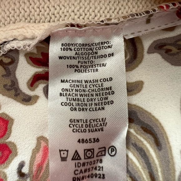 LOFT Cream Knit Sweater with Back Ties Over Floral/Vine Print Fooler Top - Picture 14 of 15